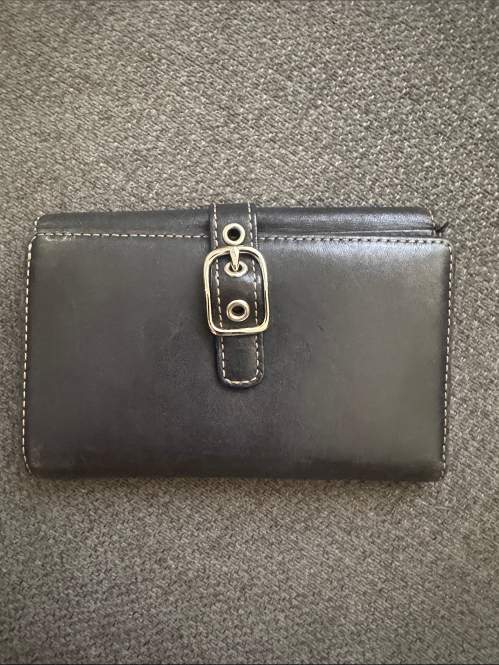 Vintage Coach Black Leather Wallet with Buckle Closure
